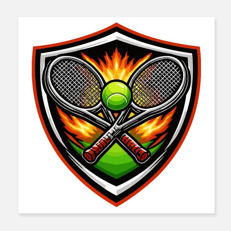 Flaming Tennis Shield Emblem Poster 8" x 8" (20x20 cm)
