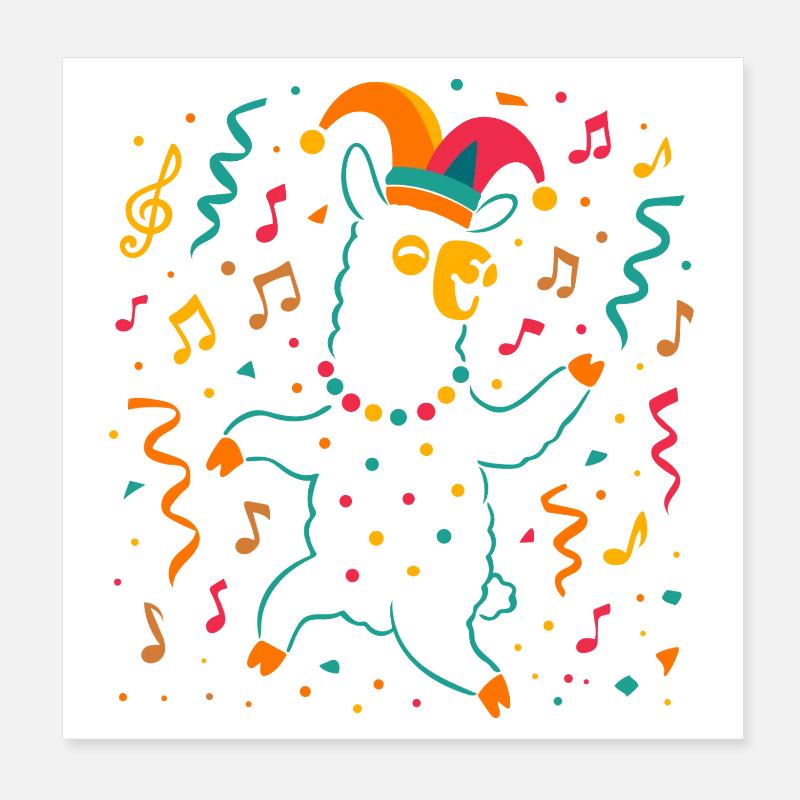 Dancing Carnival Alpaca with Jester's Cap Poster 8" x 8" (20x20 cm)
