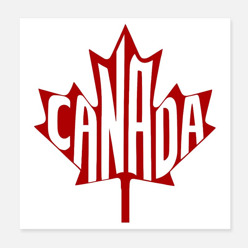 Red Canada Typography in Maple Leaf Poster 8" x 8" (20x20 cm)