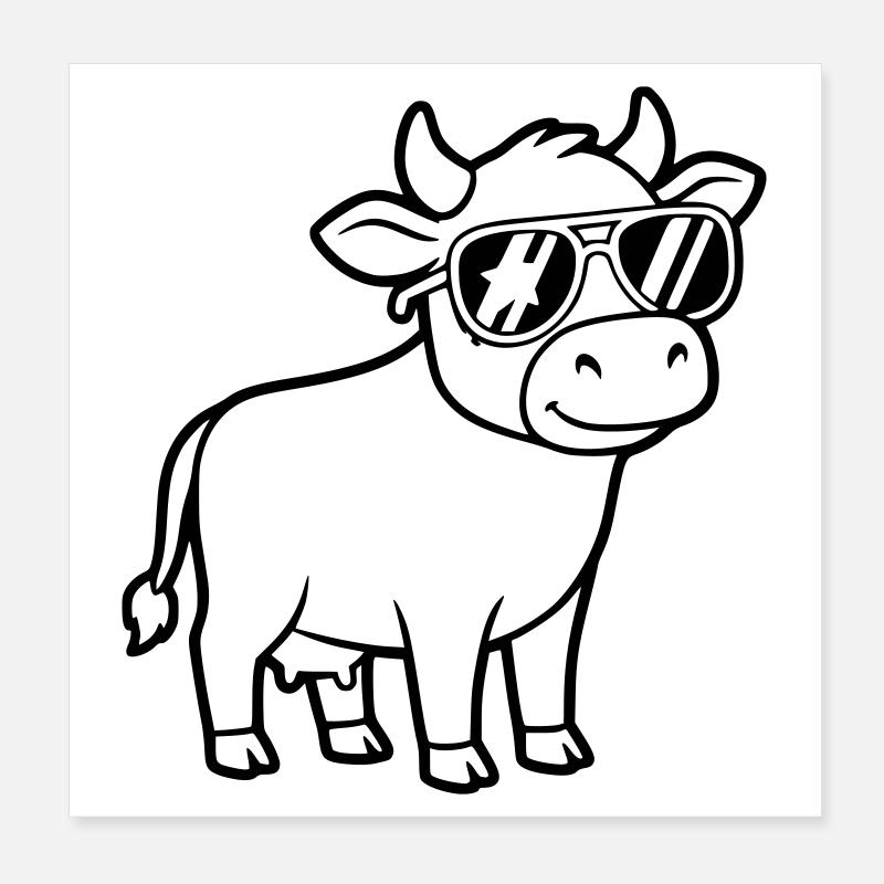 Cool Cow Sunglasses Casual Vector Poster 8" x 8" (20x20 cm)