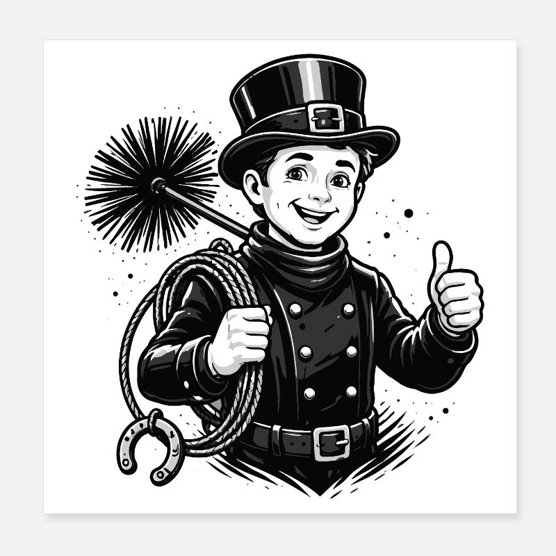 Cheerful Chimney Sweep Cartoon Poster 8" x 8" (20x20 cm)