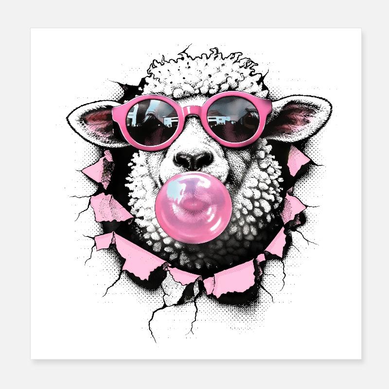 Moutons Cool – Art numérique en demi-teinte d’été Poster 20 x 20 cm