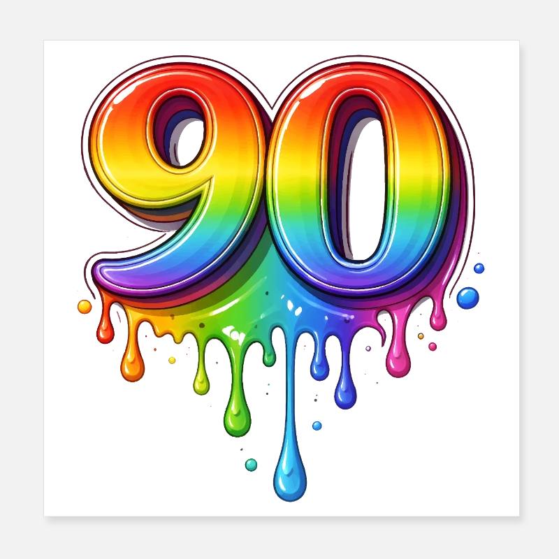 90 Rainbow Retro Number Poster 20 x 20 cm