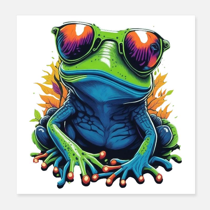 Tropical frog with sunglasses Poster 8" x 8" (20x20 cm)