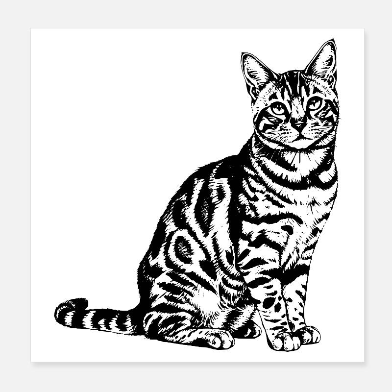 Exotic Bengal Cat - Sleek Leopard Line Art Poster 20x20 cm