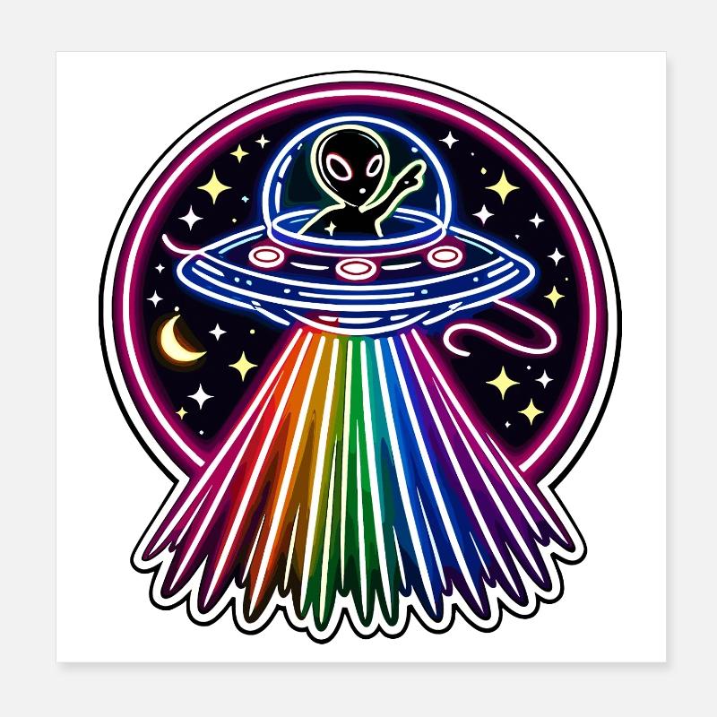UFO Néon Alien Arc-en-ciel Alien Space Poster 20 x 20 cm