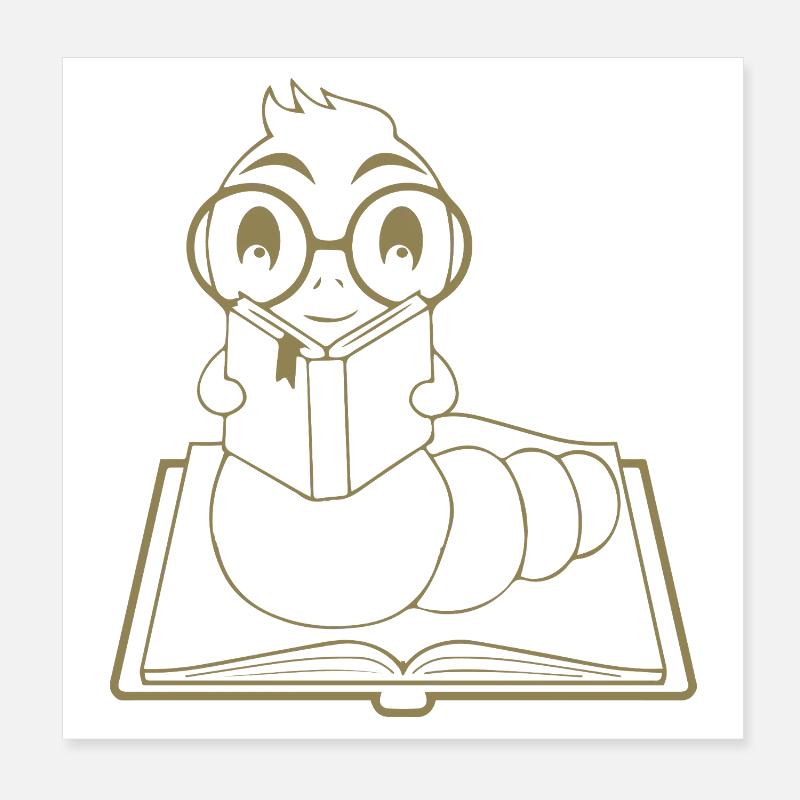 Minimalistischer Bücherwurm Nerd Silhouette Poster 20x20 cm