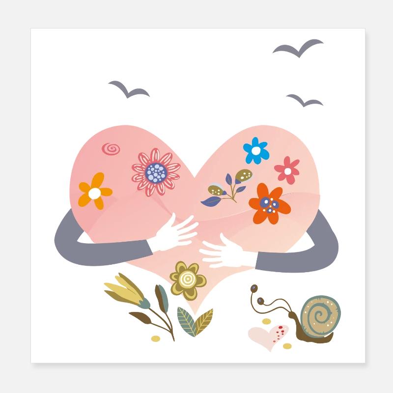 coeur avec des fleurs Poster 20 x 20 cm