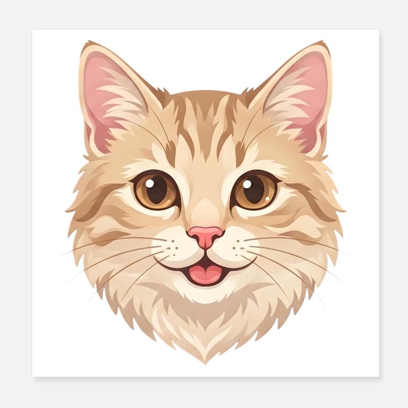 Cute Happy Cartoon Ginger Cat Face Poster 8" x 8" (20x20 cm)
