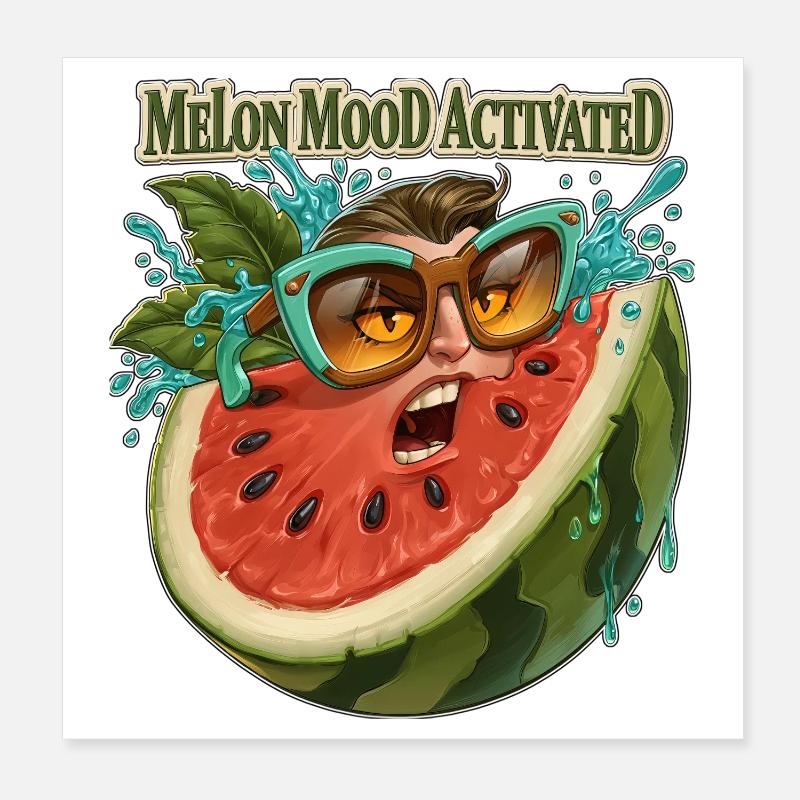 Melon Mood Activated Funny Watermelon Face Poster 8" x 8" (20x20 cm)