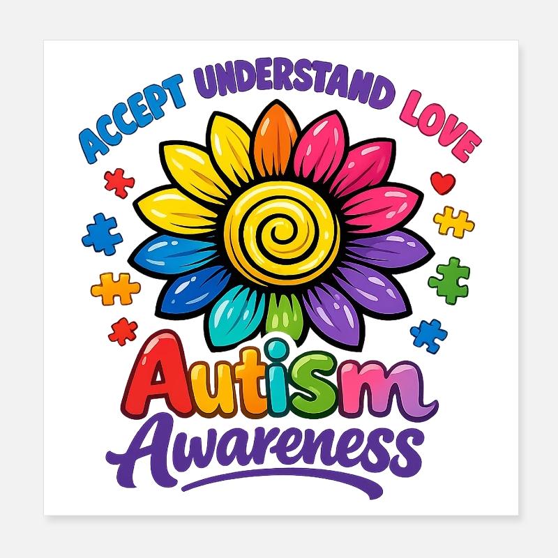 Autism Awareness Sunflower Poster 8" x 8" (20x20 cm)