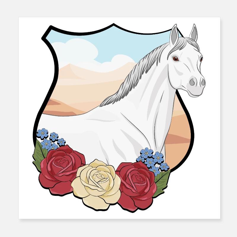 Un cheval Abbayan avec des fleurs dans un écusson Poster 20 x 20 cm