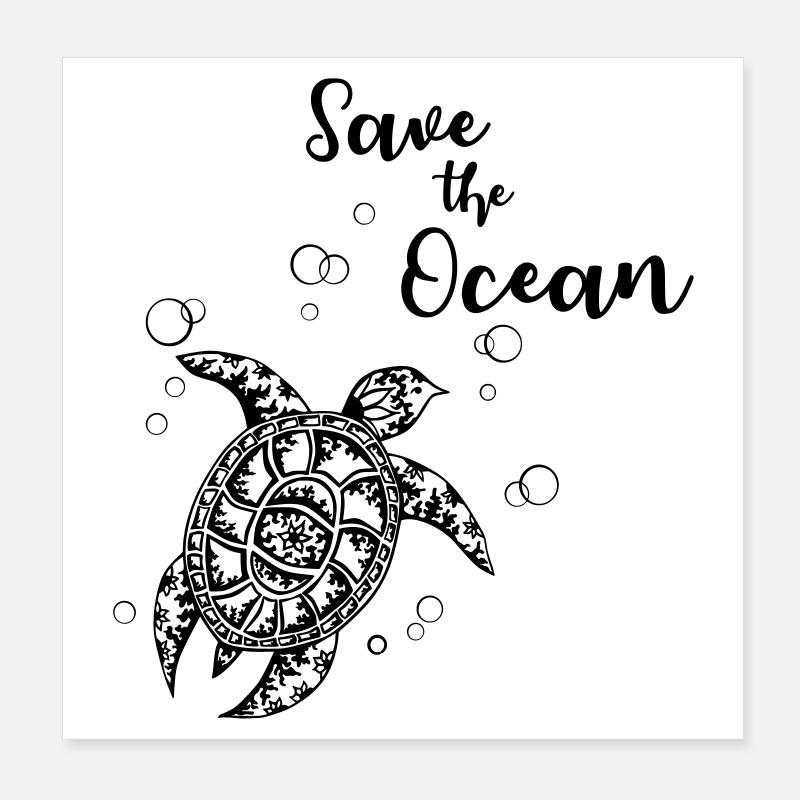 Save the Ocean - tortue Poster 20 x 20 cm