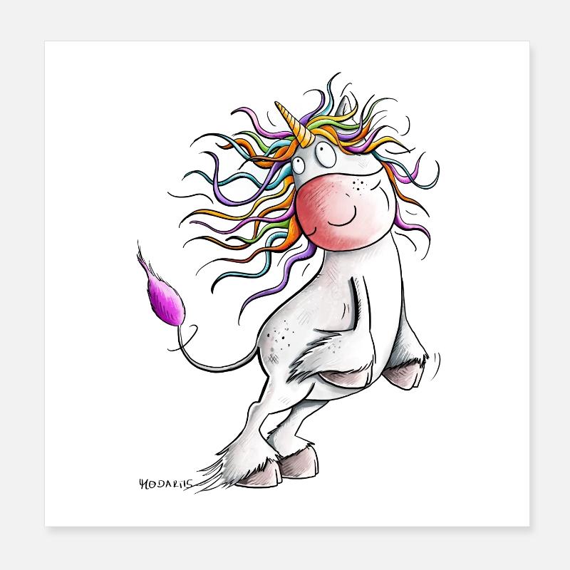 Drolliges Regenbogen Einhorn I Comic Fantasy Poster 20x20 cm