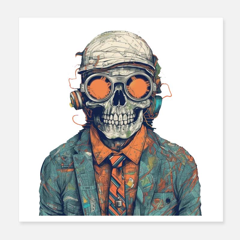 Cool skeleton portrait with sunglasses, cap Poster 8" x 8" (20x20 cm)