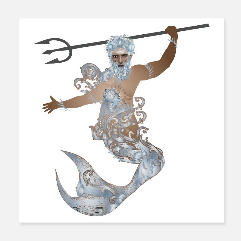 mysterious Aquarius with trident and fin Poster 8" x 8" (20x20 cm)