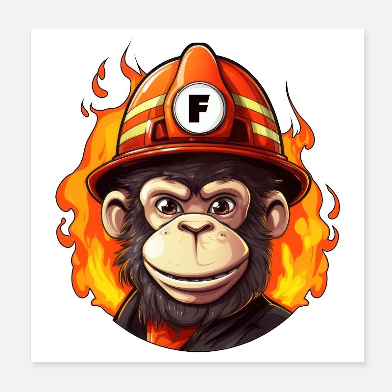 Singe pompier Poster 20 x 20 cm