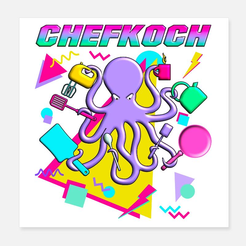 Oktopus Chefkoch Poster 20x20 cm
