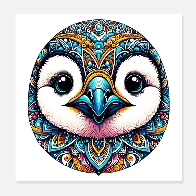 Pinguin mit Mandalas verziert Poster 20x20 cm
