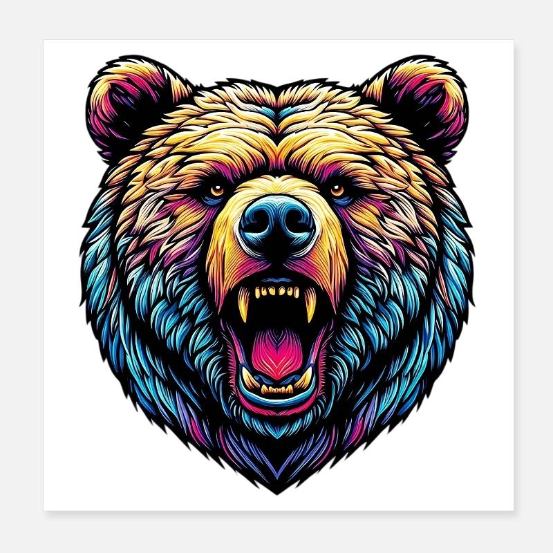 Wütender wilder Bär Poster 20x20 cm