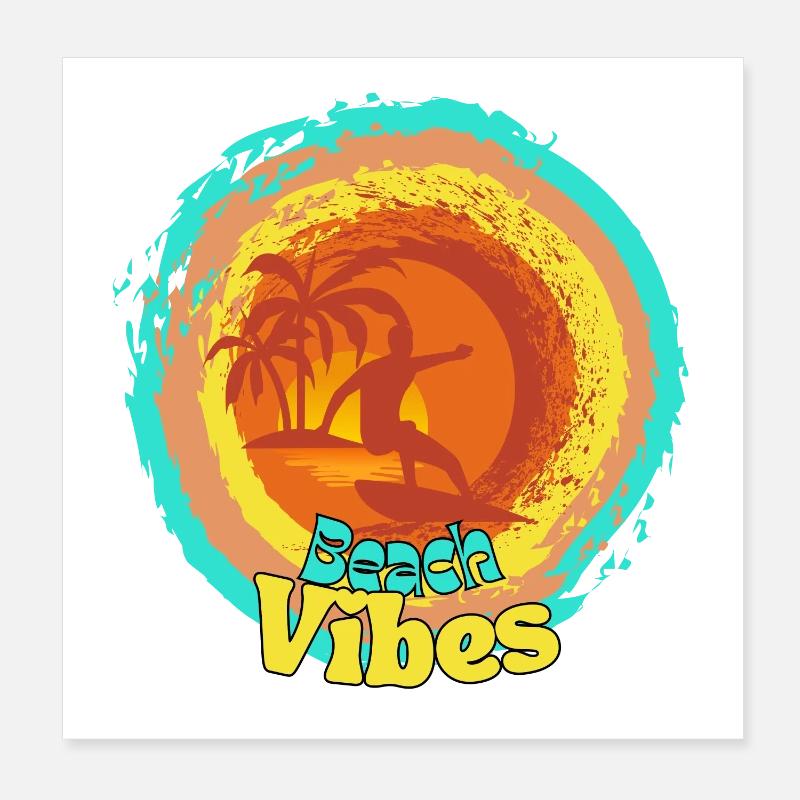 Plage Surf Coucher de soleil Design Poster 20 x 20 cm