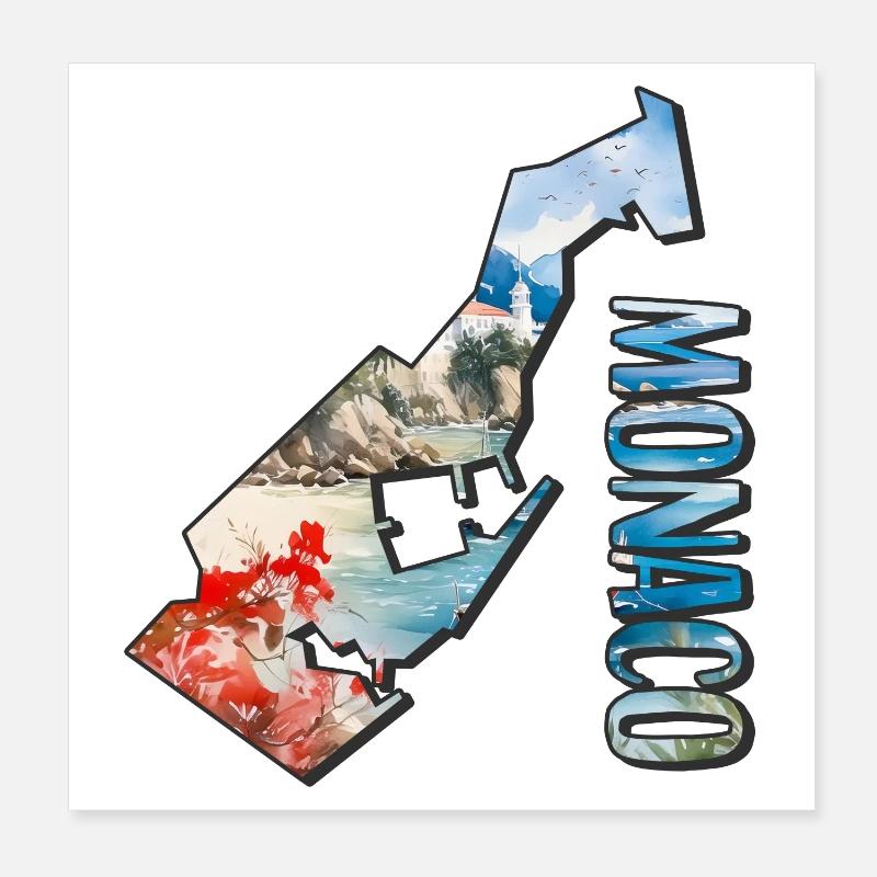Watercolor Map Monaco Poster 8" x 8" (20x20 cm)