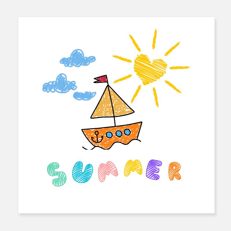 Sommerboot Kinderkunst Stil Poster 20x20 cm