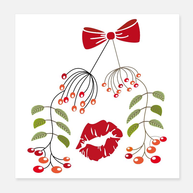 Baiser Sous Le Gui, Noël Poster 20 x 20 cm