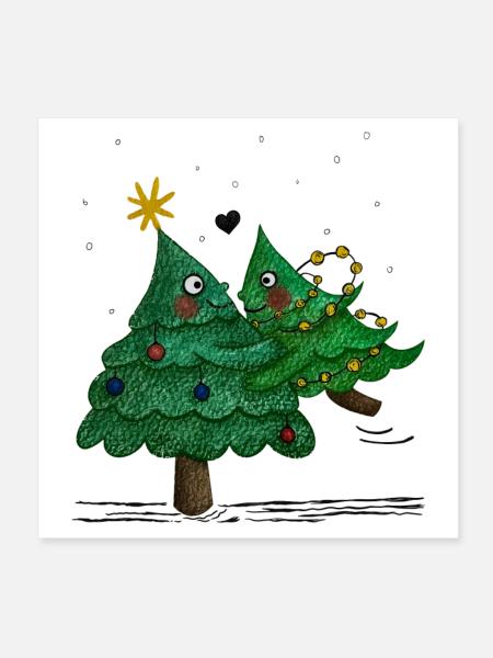 Niedliche Weihnachtsbäume - Poster 20x20 cm - Weiß - Vorne