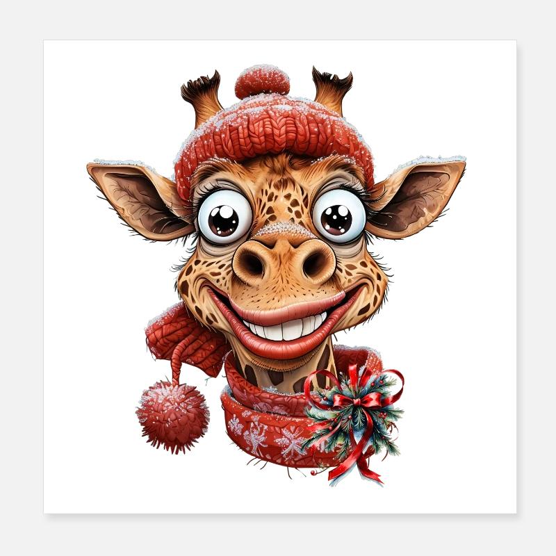 Winterzauber mit einer süßen Giraffe Poster 20x20 cm