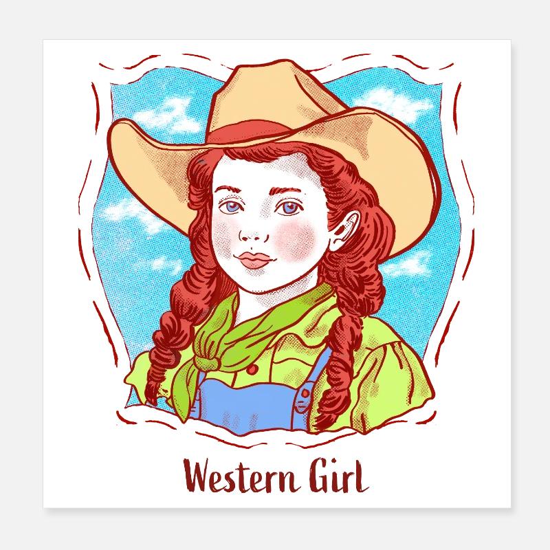 Western-Mädchen Portrait im Pop-Comic Poster 20x20 cm