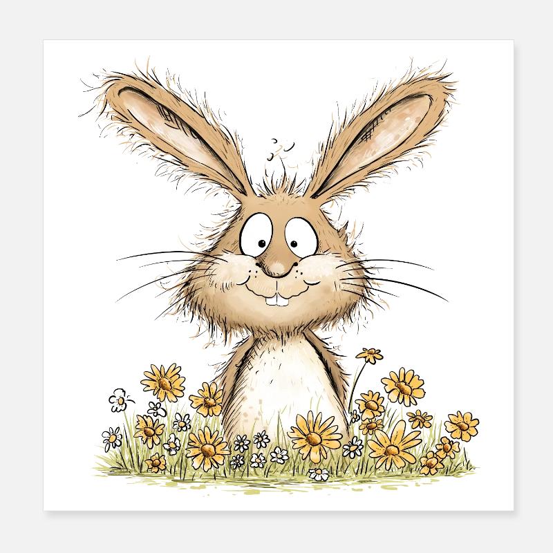 Droll Bunny I Lapin de Pâques Poster 20 x 20 cm