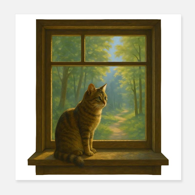 Chat à la fenêtre Poster 20 x 20 cm