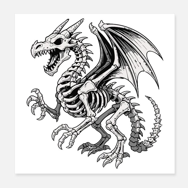 Himmlischer Drache Skelett Illustration Poster 20x20 cm