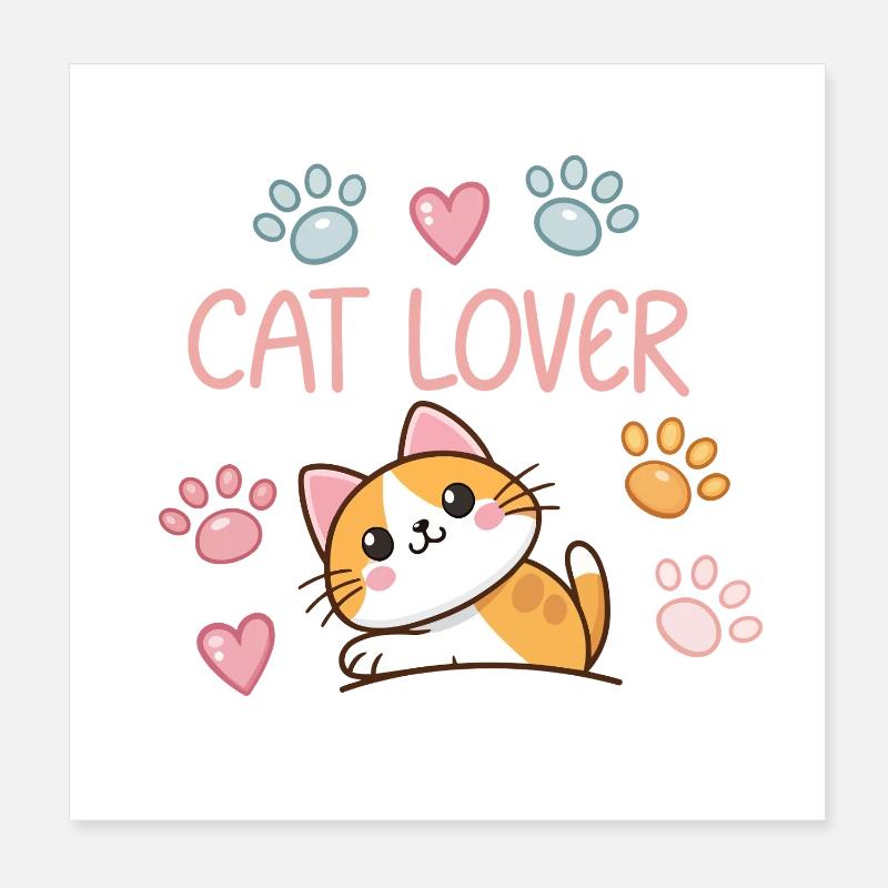 Dessin de chat mignon et coloré for intérieur Poster 20 x 20 cm