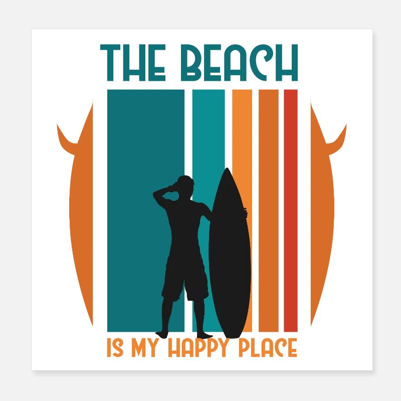 Strandtagabenteuer mit Surfer Silhouette Poster 20x20 cm