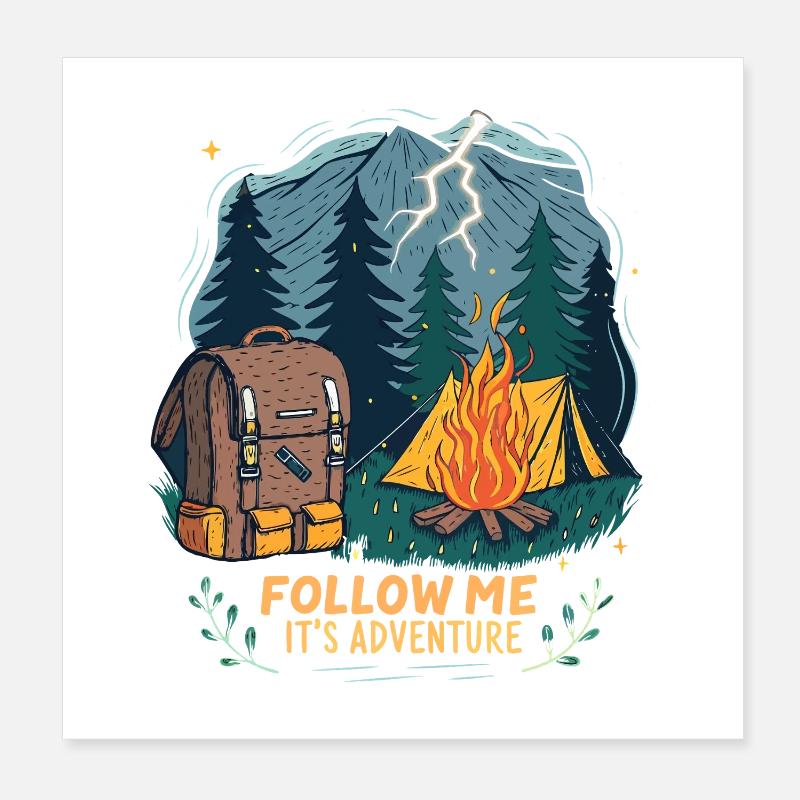 Aventure Nature Éclairée avec Feu de Camp Poster 20 x 20 cm