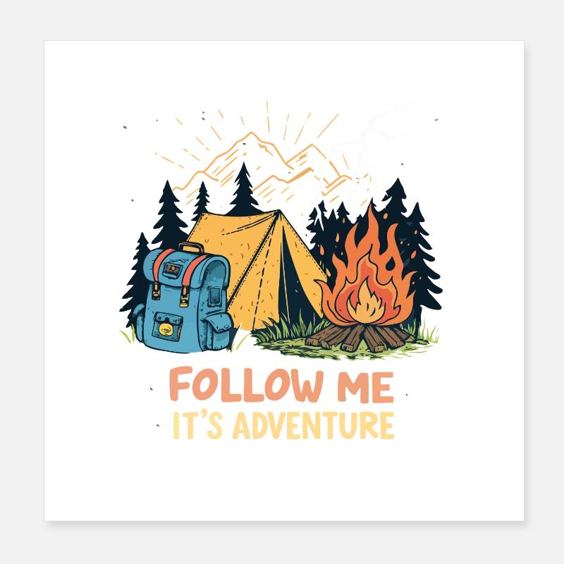 Aventure Camping Feu Tente Poster 20 x 20 cm