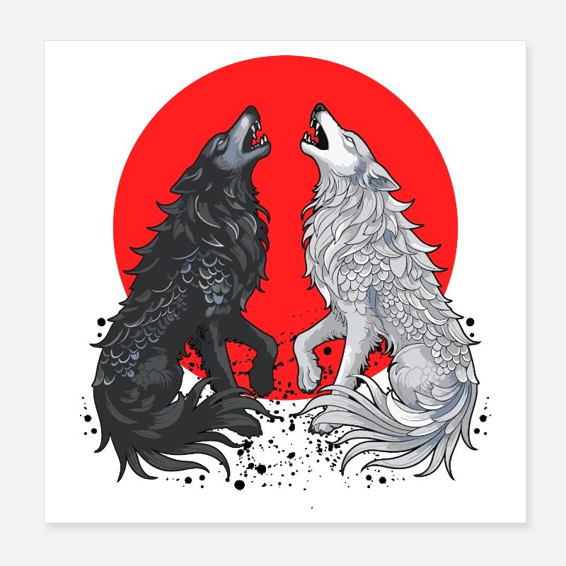 Black and Grey Dragon Wolf Poster 8" x 8" (20x20 cm)