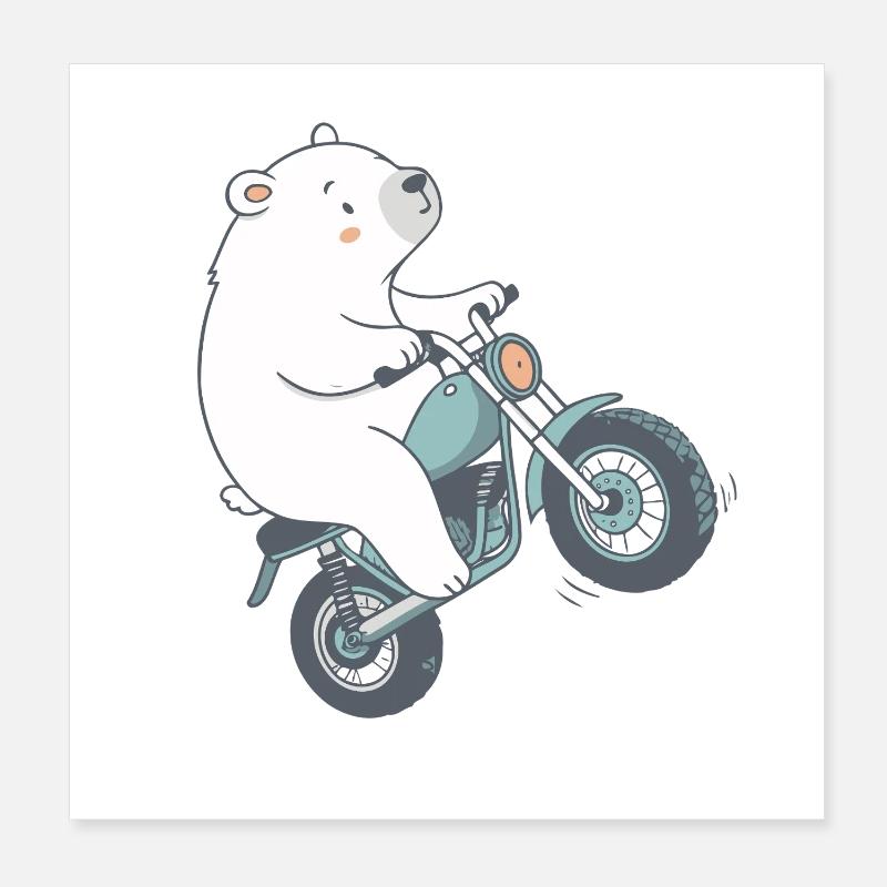 Polar Bear on Vintage Motorcycle Poster 8" x 8" (20x20 cm)
