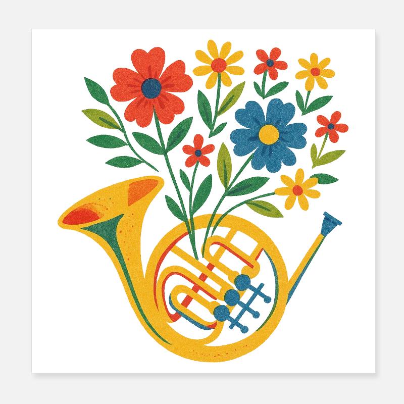 Blomstret Horn Buket Poster 20x20 cm