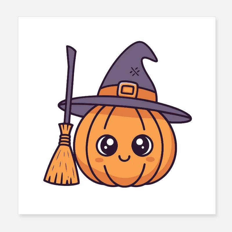 Kawaii Witch Pumpkin Poster 8" x 8" (20x20 cm)