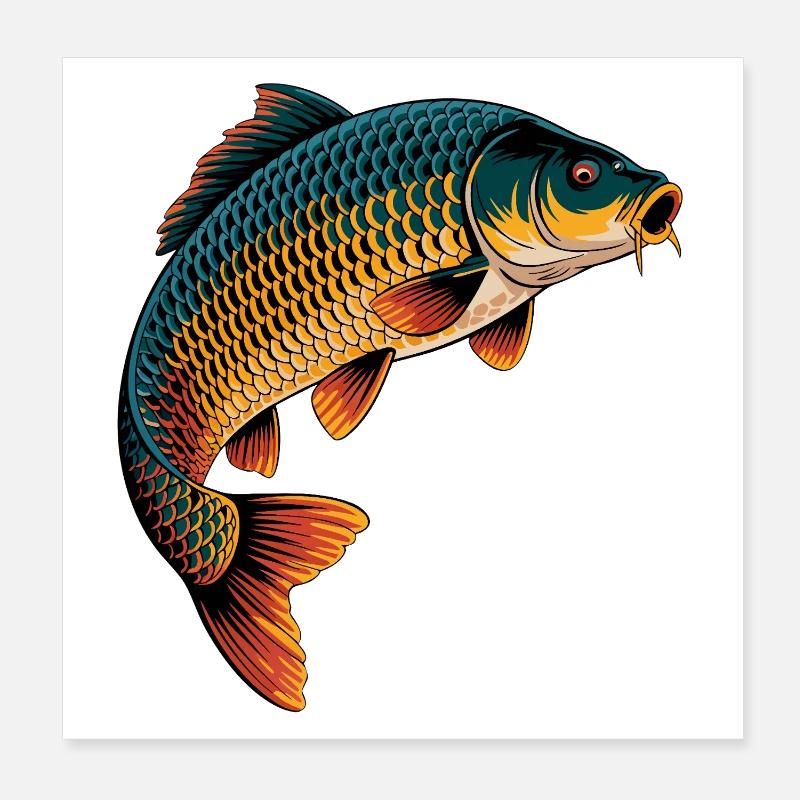 Jumping Carp Poster 8" x 8" (20x20 cm)