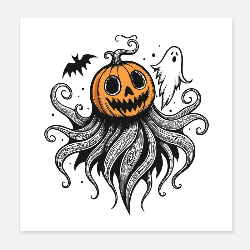 Monster Pumpkin Octopus Ghost Halloween Poster 8" x 8" (20x20 cm)