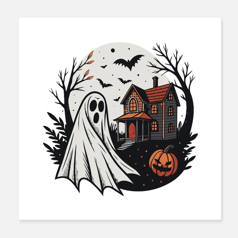 Fantome et Maison Hantée Nuit Poster 20 x 20 cm