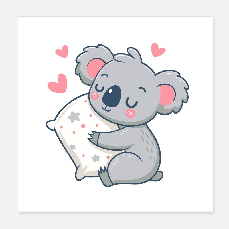 Cuddly Koala and Starry Pillow Poster 8" x 8" (20x20 cm)