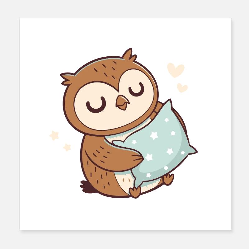 Cuddly Owl and Starry Cloud Poster 8" x 8" (20x20 cm)