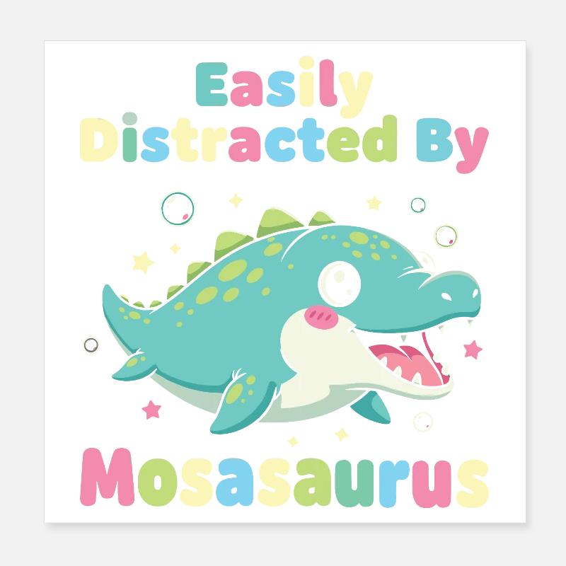 Kawaii facilement distraite par le mosasaurus Poster 20 x 20 cm