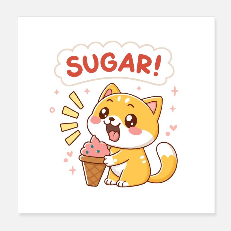 Chat Kawaii Crème Glacée Sucre Poster 20 x 20 cm