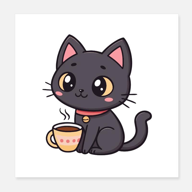 Chat noir chaleureux avec thé Poster 20 x 20 cm